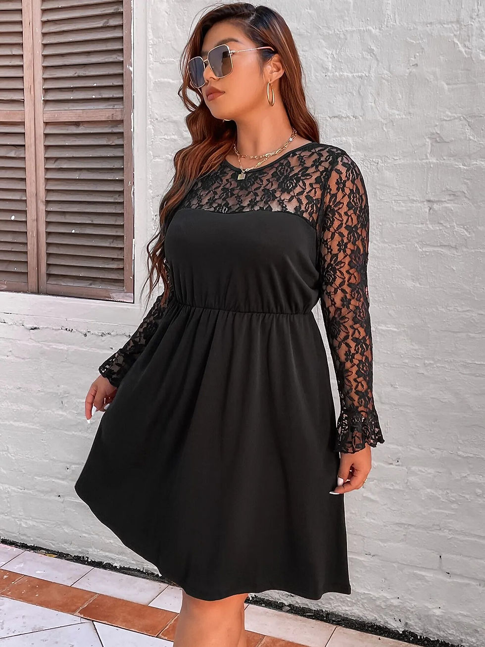 Thumbnail: Women Plus Size 4XL Lace Long Sleeves Midi Evening Party Dresses Fashion Elegan