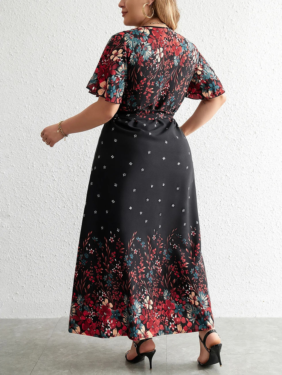 Thumbnail: Plus Size Casual Dress Woman 2023 Summer V Neck Short Sleeve Floral Print Long
