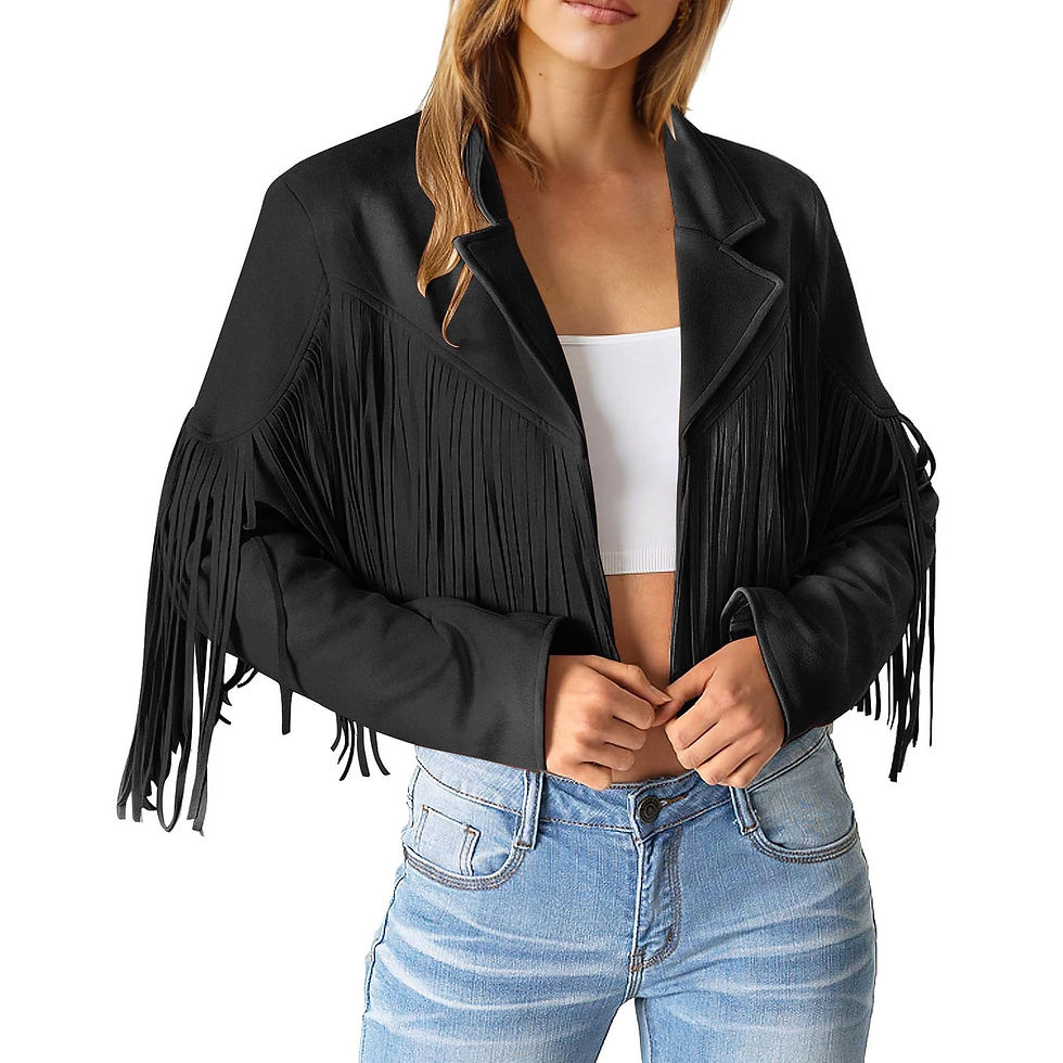 Thumbnail: Women Fringe Faux Suede Leather Jackets Fashion Tassel Motorcycle Cropped Coats