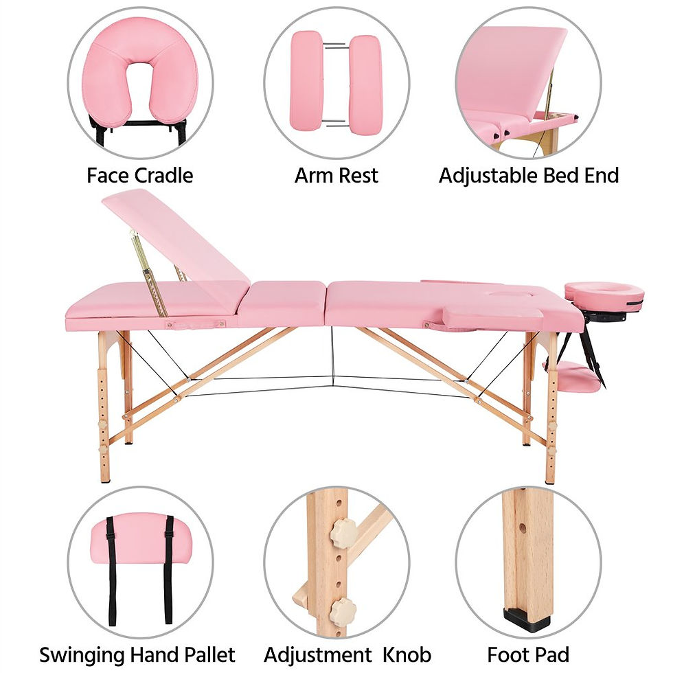 Thumbnail: 3-Fold Portable Wooden Massage Table for Spa Treatments & Tattoos, 84",Burgundy