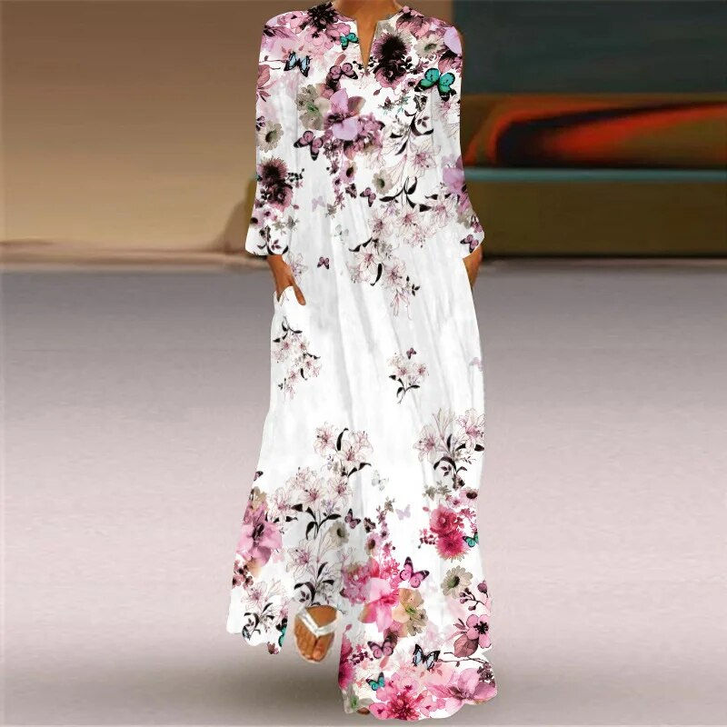 Thumbnail: 2023 New Plus Size Women Dress Autumn Winter Floral Printed Maxi Dresses Casual