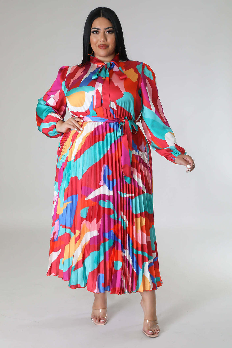 Thumbnail: Perl Plus Size Printed Patchwork Full Sleeve Maxi Dresses for Women Oversized F