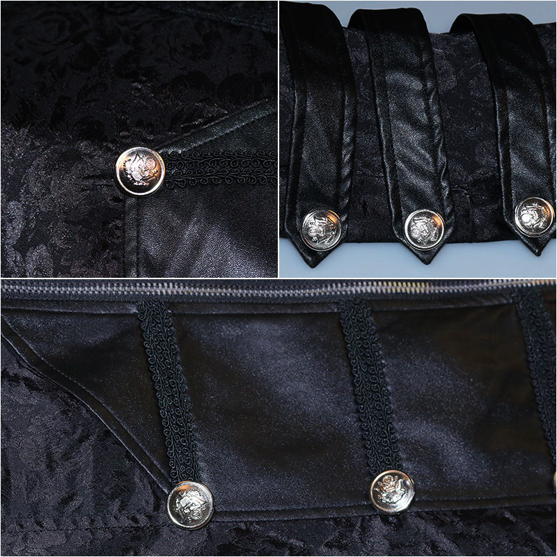 Thumbnail: Black Stand Collar Leather Punk Gothic Cape Coat