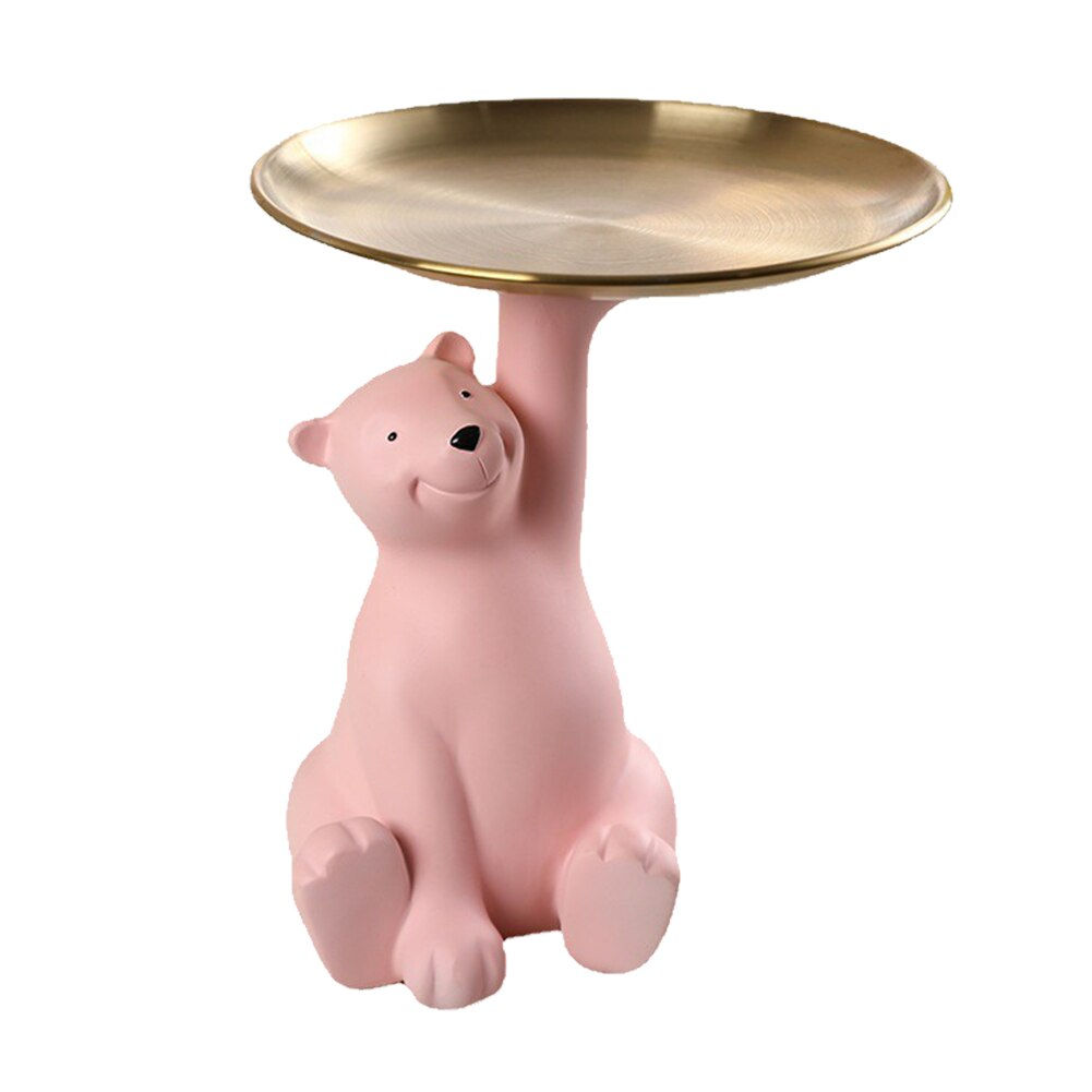 Kawaii White Bear Statue Sculpture Key Storage Tray Resin Figurine Doll