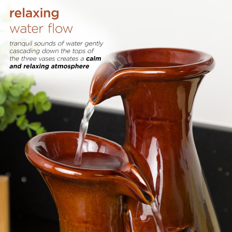 Miniaturebillede: Indoor Tiered Glossy Ceramic Vase Tabletop Fountain, Brown/Gray