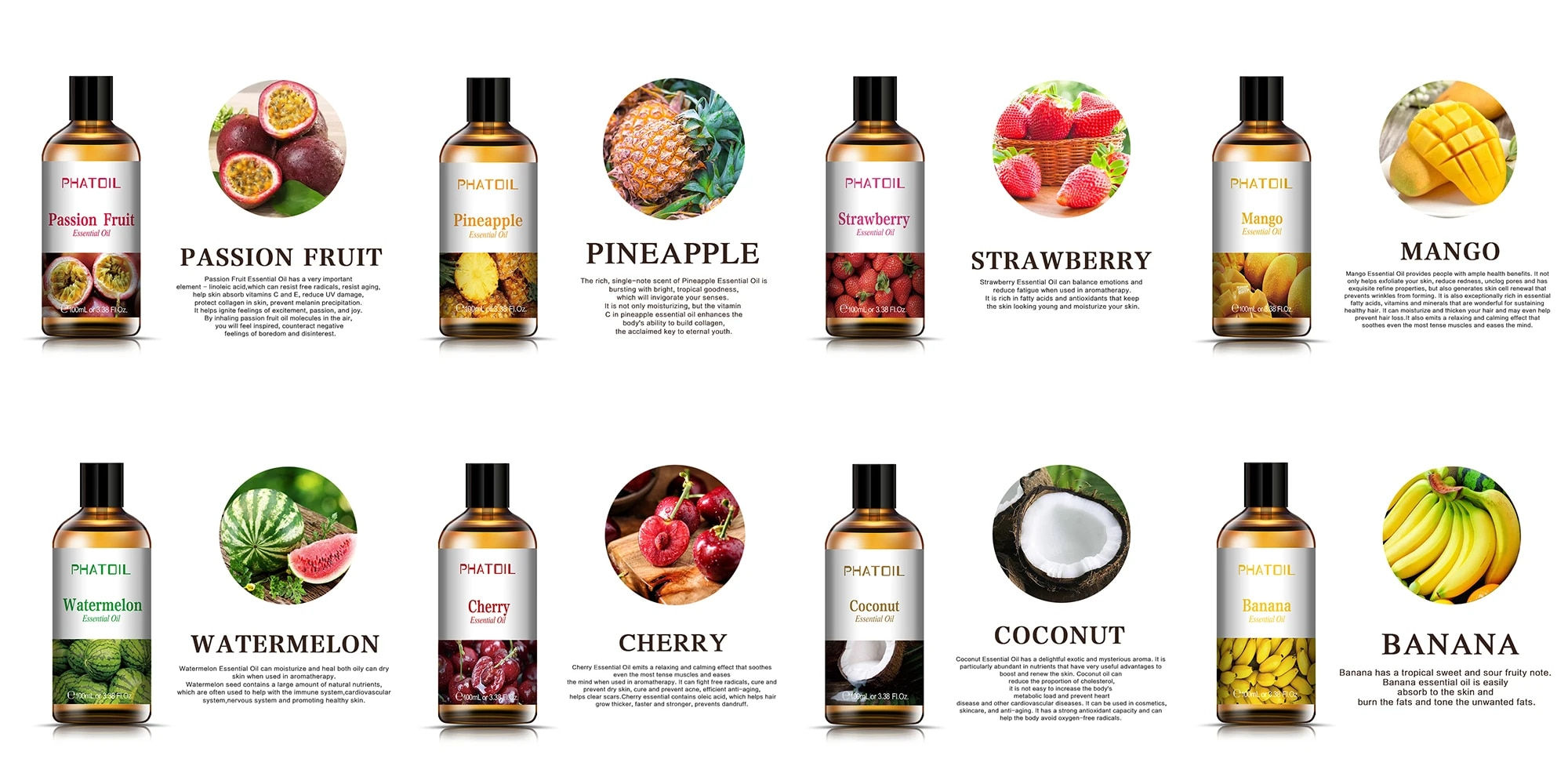 100ML Mango Fragrance Essential Oil Diffuser Apple Banana Grape Cherry Watermel