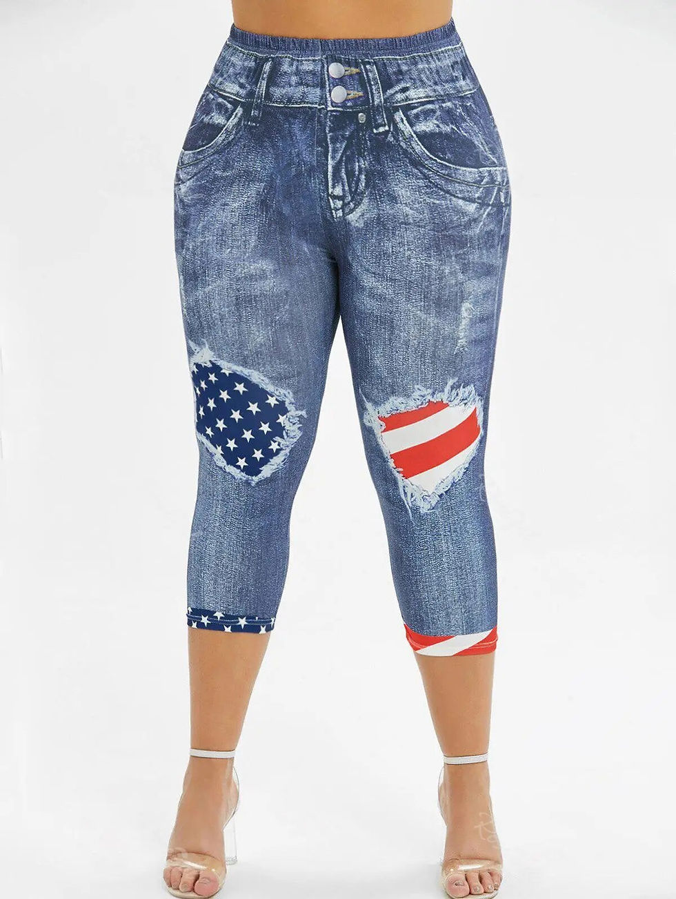 Thumbnail: Plus Size Oversized Womens Summer Denim Leggings Ladies Casual Fashion High Qua