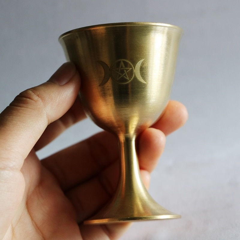 サムネイル： Ritual Cup Altar Goblet Wicca Gold Plating Brass Ceremony Moon Divination Astro