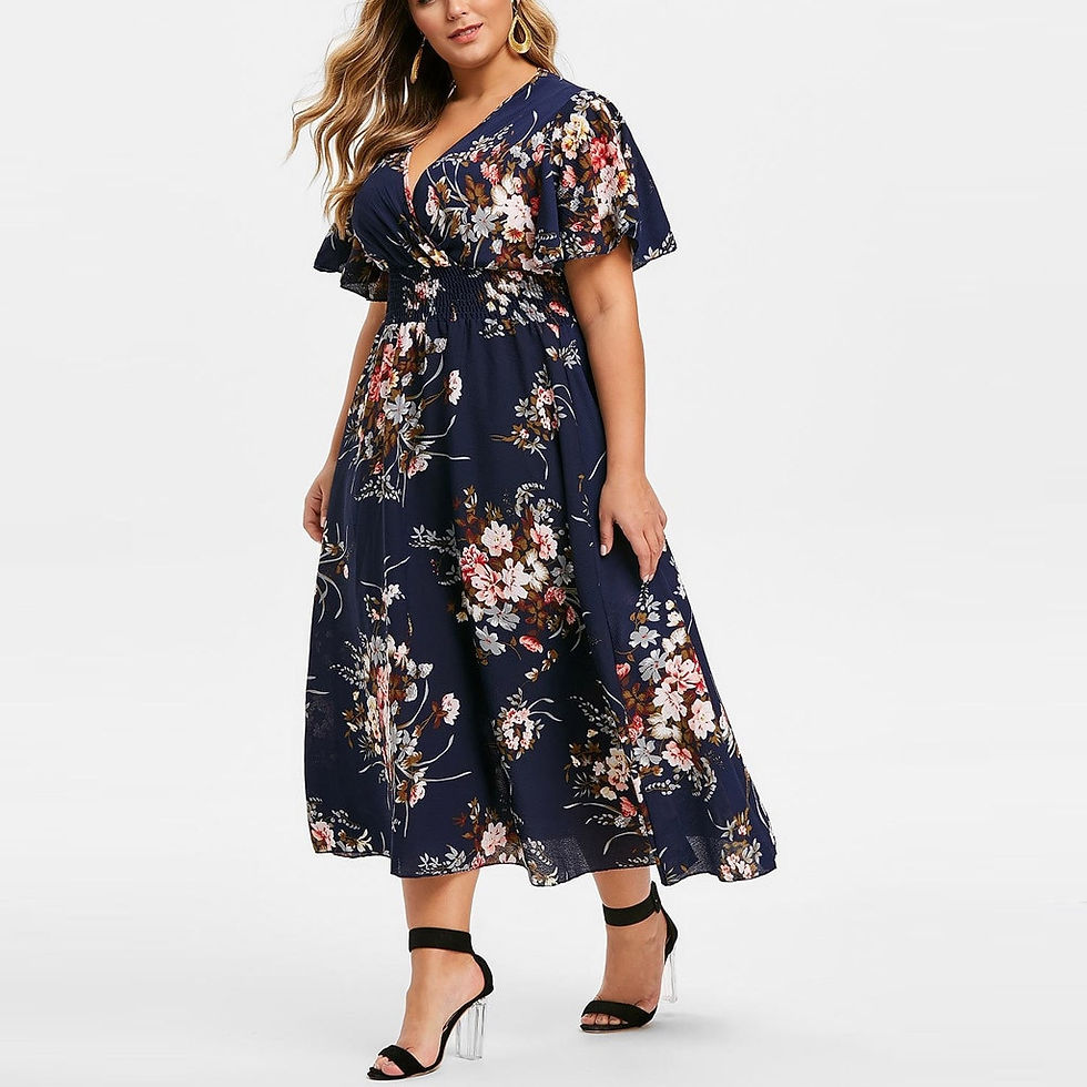 Thumbnail: Fashion Women'S Plus Size Floral Printed Maxi Dress V-Neck Bohemian Short Sleev