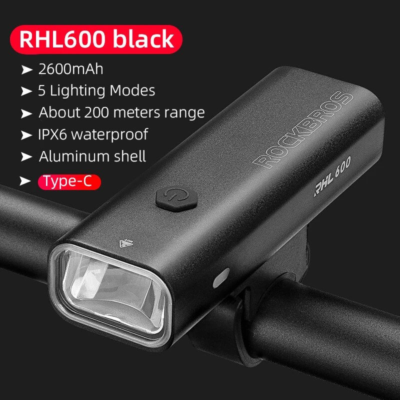 Miniatiūra: ROCKBROS Bike Light Rainproof Type-C Charging LED 2000mAh MTB Front Lamp Headli