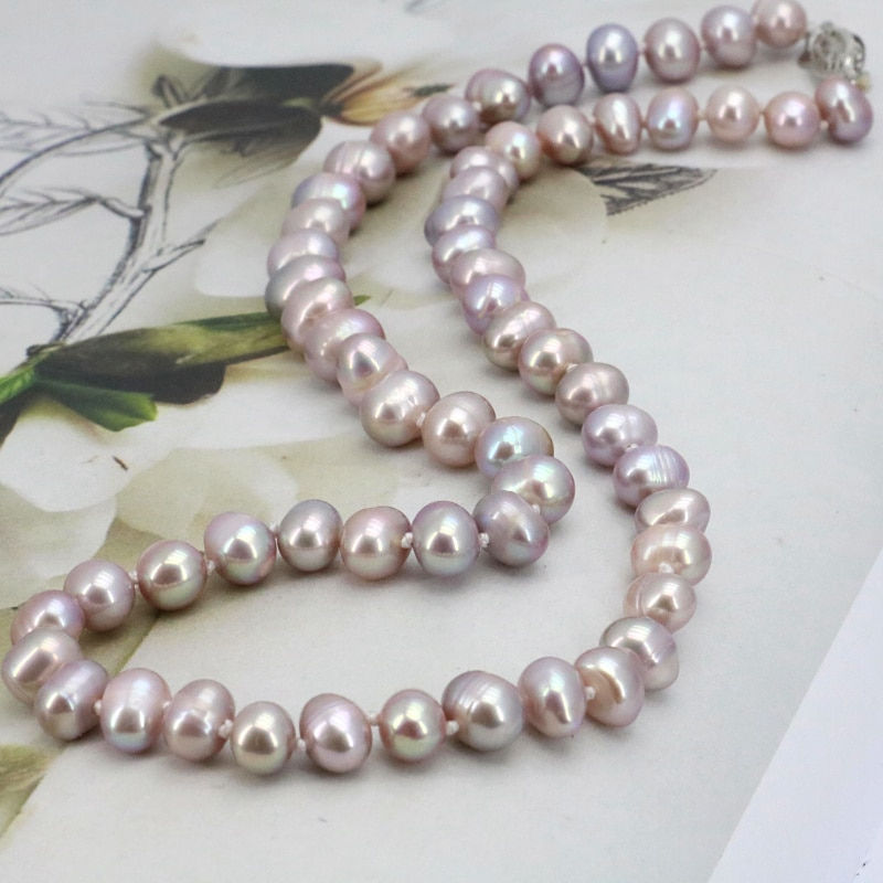 Miniatura: WUBIANLU Purpel Pearl Necklace Sets Fish Clasp 7-8mm Necklace 18 Inch
