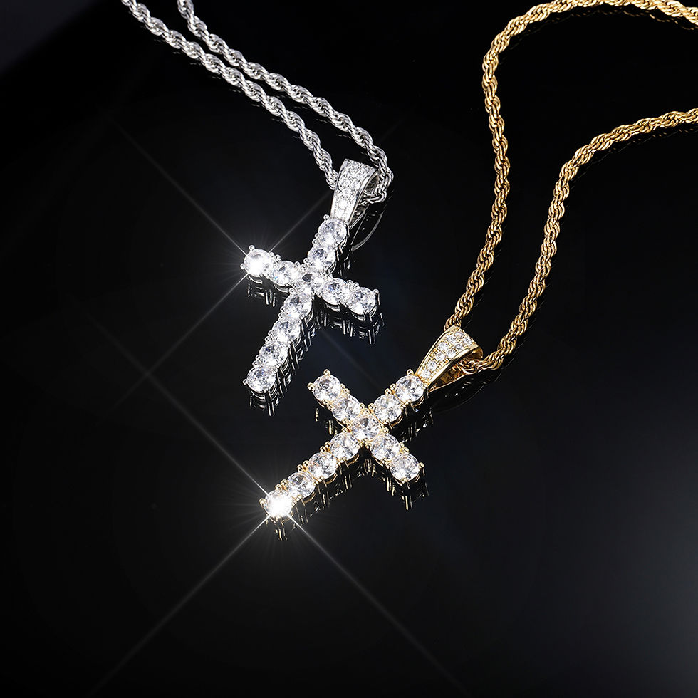 Thumbnail: 14K Gold Plated Hip Hop Cross Pendant Necklace for Women Male Iced Out Twisted 
