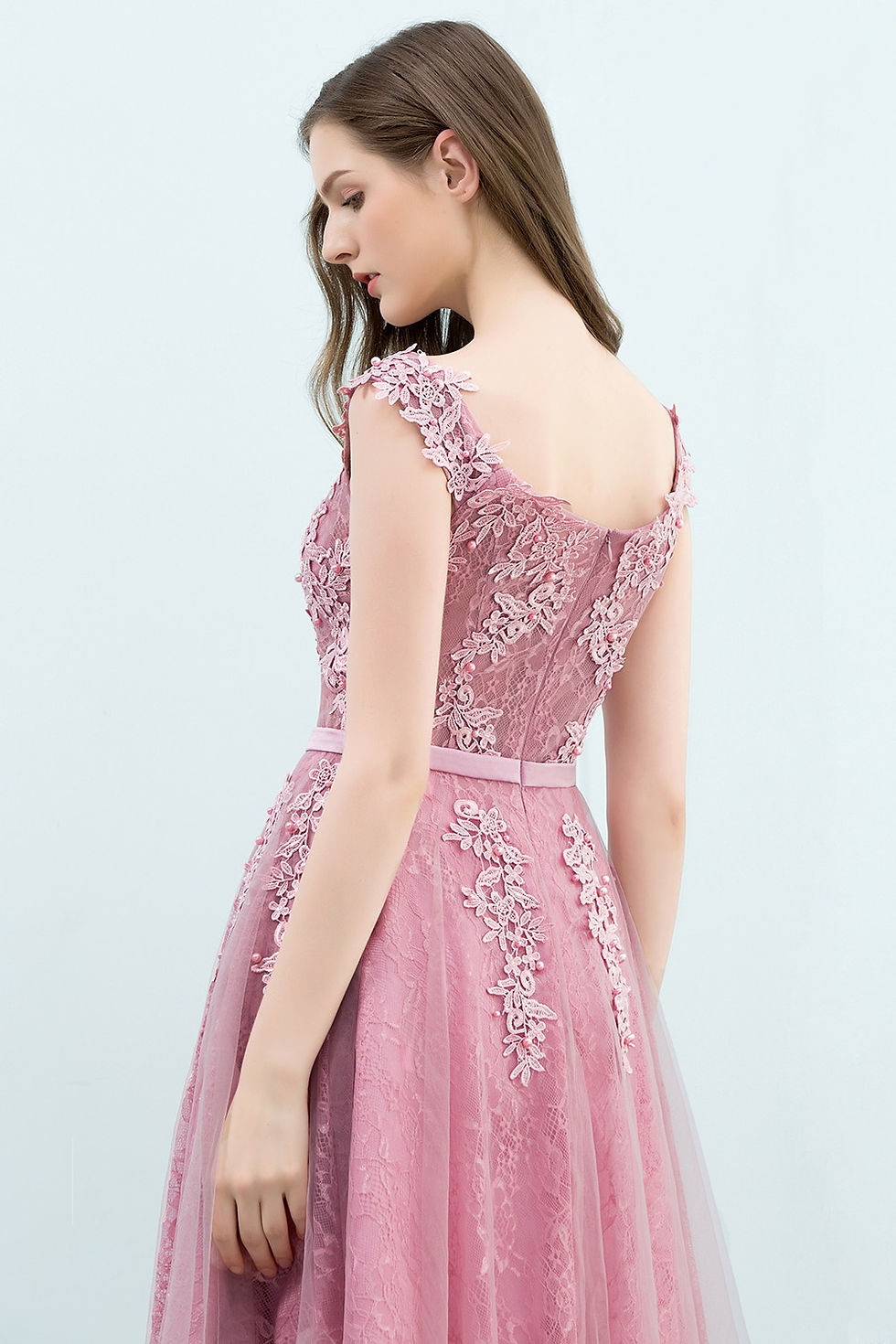 Thumbnail: BABYONLINE Short Prom Dress Underlaid V-neckline Floral Embroidery  Pearls Bead