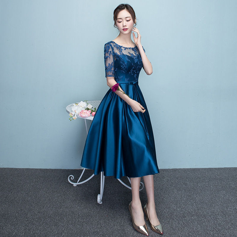 Thumbnail: Western Style Summer Banquet Mid-length Elegant Party Blue Slim-looking Annual