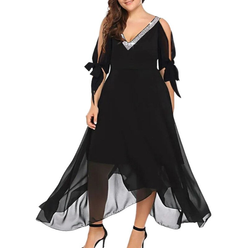 Plus Size Women Summer Chiffon Dresses 5XL Off The Shoulder Elegant Dresses For