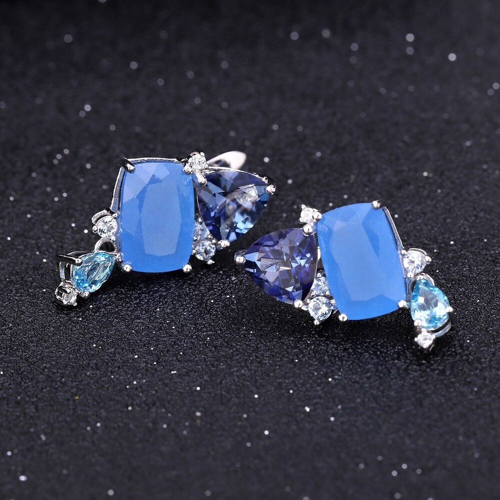 Thumbnail: GEM'S BALLET Natural Aqua blue Calcedony Earrings 925 Sterling Silver Colorful