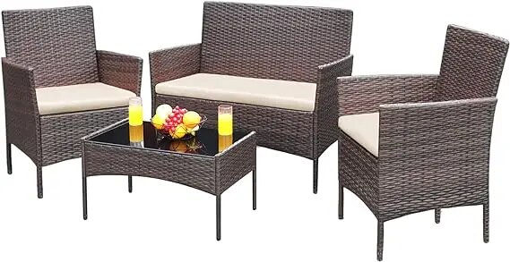 Sličica: Greesum Patio Furniture 4 Pieces Conversation Sets Outdoor Wicker Rattan Chairs