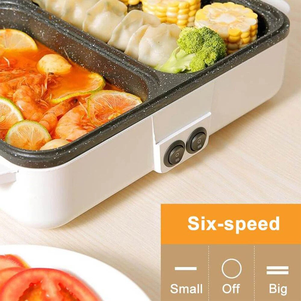 110V/220V 2 IN 1 Electric Hot Pot Cooker BBQ Grill Multicooker Electric Non Sti