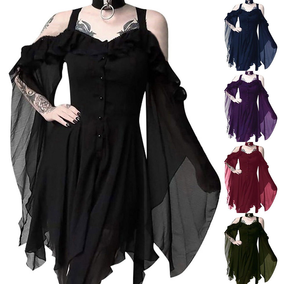 Miniatura: Women'S Dress Plus Size Fashion Dew Shoulder Gothic Ruffled Sling Dress Irregul