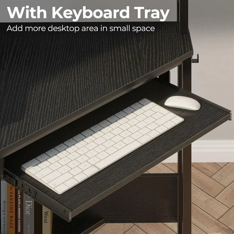 Thumbnail: Corner Desk, 44.5" W X 34.5" H Small Computer Desk with Power Outlets, Gaming D