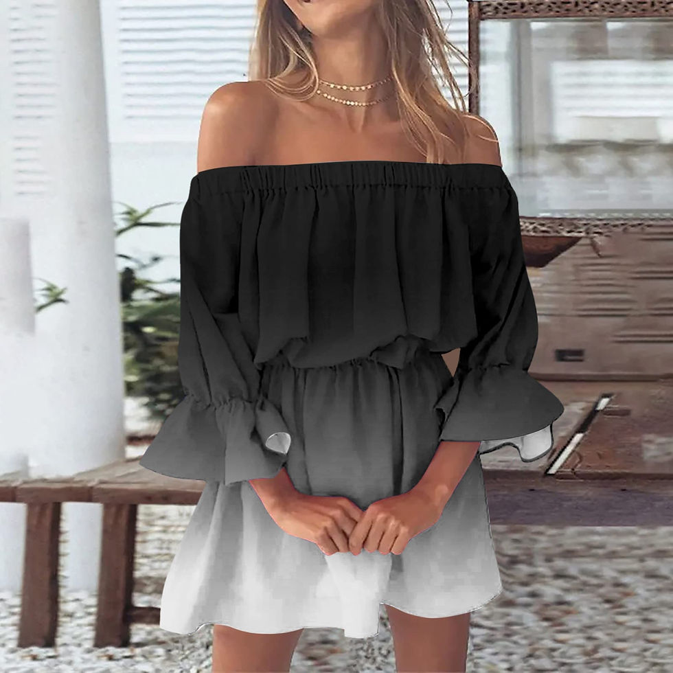 Thumbnail: Fashion Off Shoulder Sundress Dresses Women Loose Gradient Print Boho Dress Bel