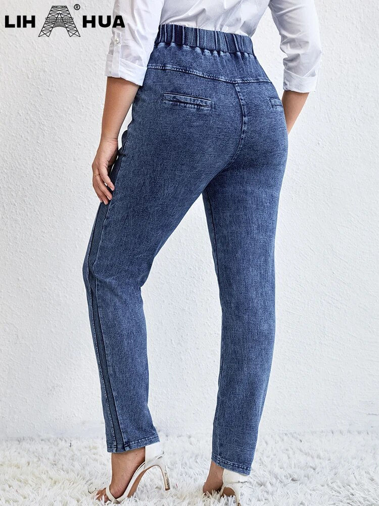 Thumbnail: LIH HUA Women's Plus Size Jeans Autumn High Stretch Cotton Knitted Denim Trouse