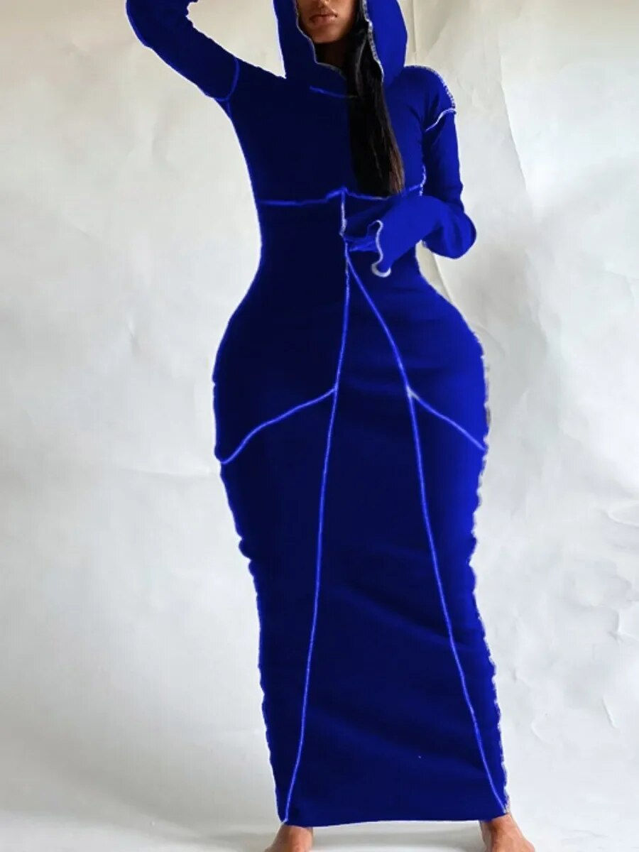 Thumbnail: Plus Size Dresses vestid Hooded Collar Line Stitching Bodycon Dress Autumn wint