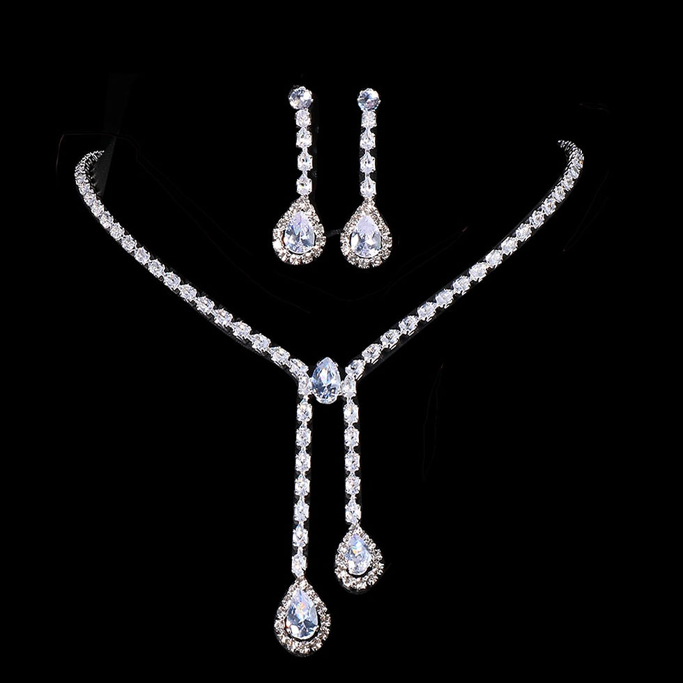 Miniaturebillede: Charming Long Dangle Earrings Necklace Set Water Drop CZ Jewelry Sets for