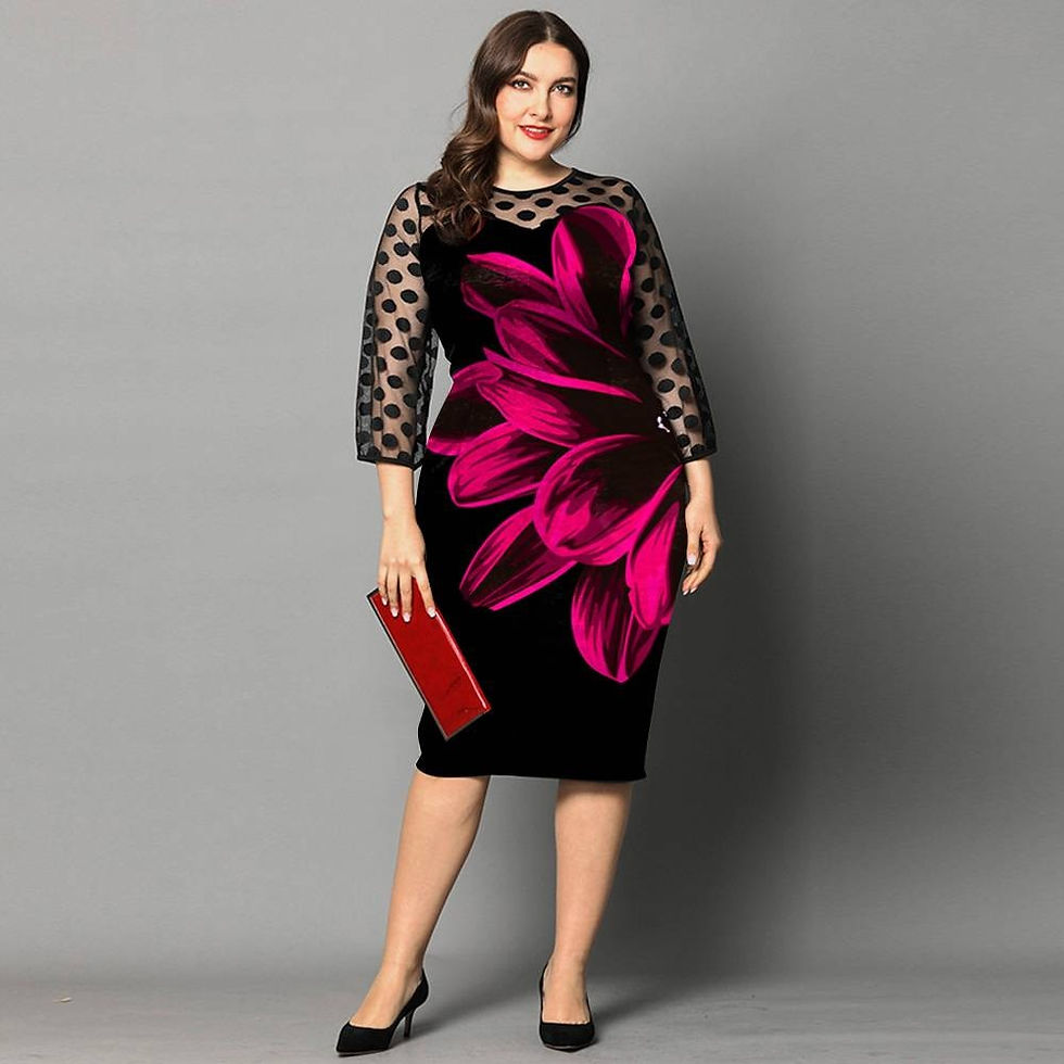 Thumbnail: Plus Size Dresses Dot Mesh Fairy Dress Women  Lace Sleeve Patchwork Summer Outf
