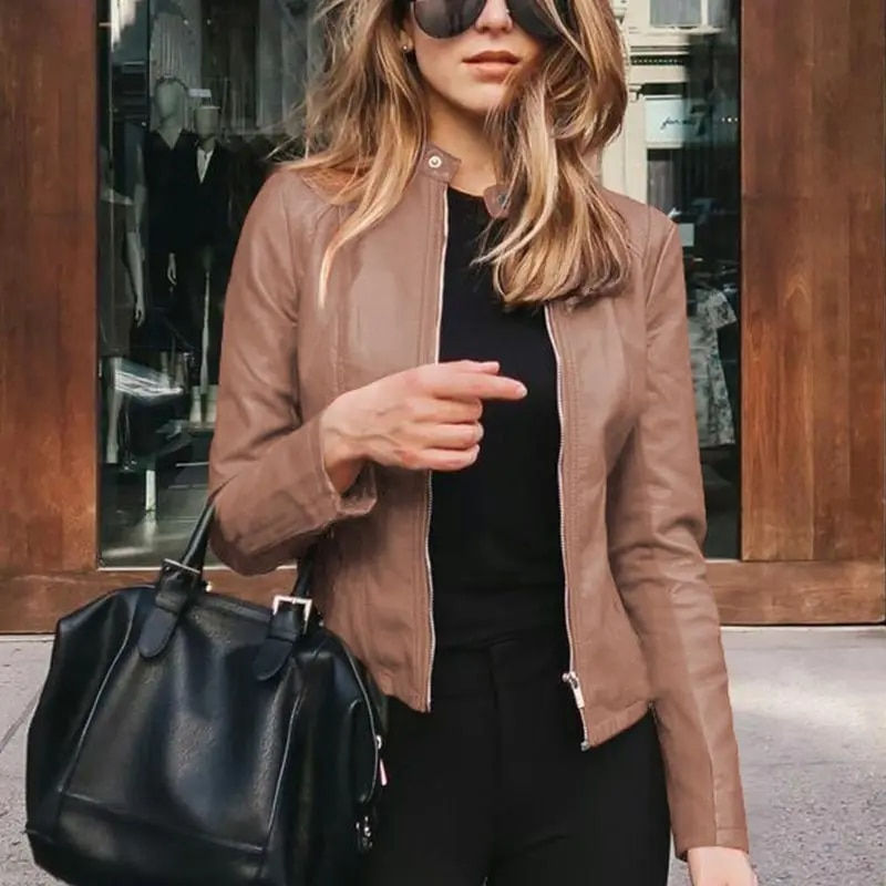 Thumbnail: Jocoo Jolee Fashion Faux Soft PU Leather Jackets Autumn Short Coat Motorcycle L