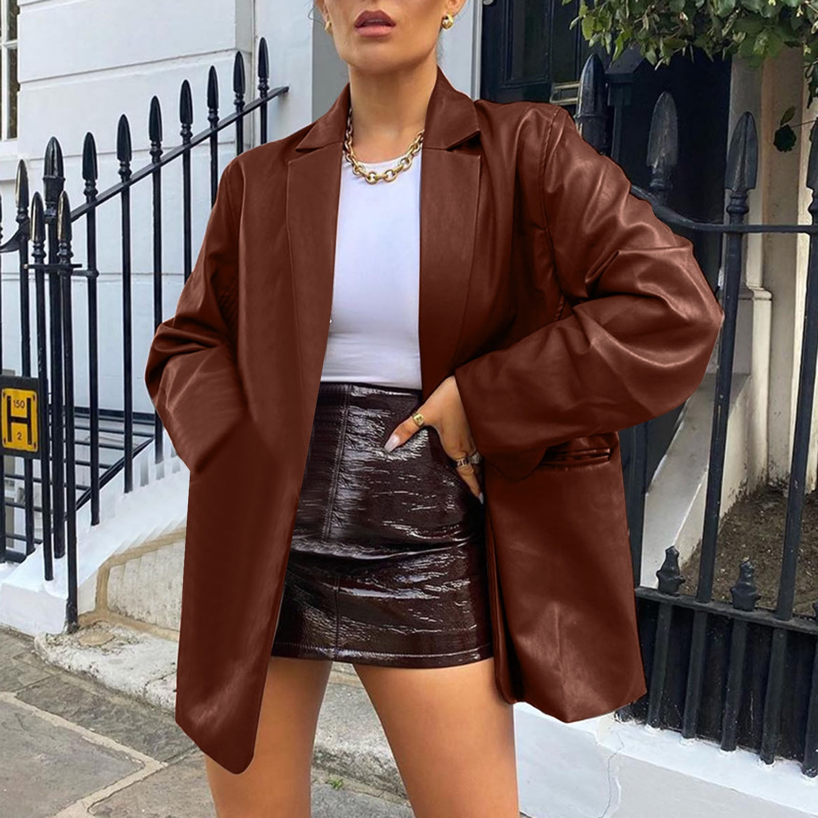 Coats with Thumb Holes for Women Women Faux Leather Blazer Jackets Button Down