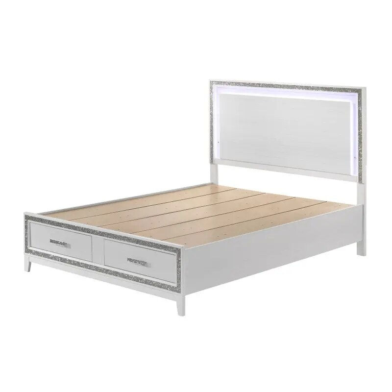 Haiden QUEEN BED W/STORAGE LED & White Finish