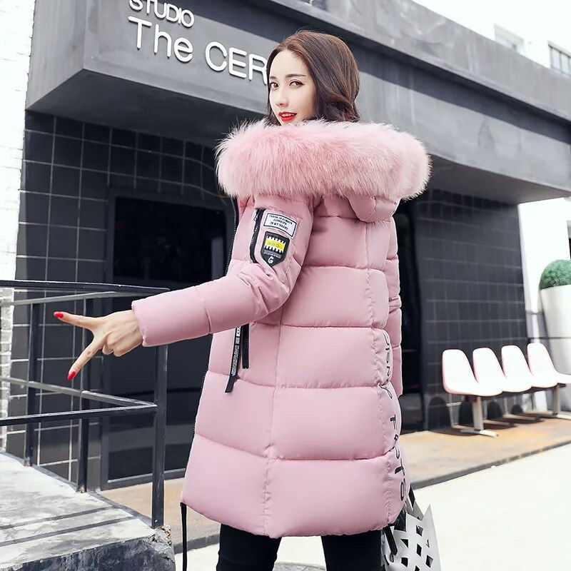 Thumbnail: Women's Plus Size cotton jacket, long hooded parka with fur collar, warm thick