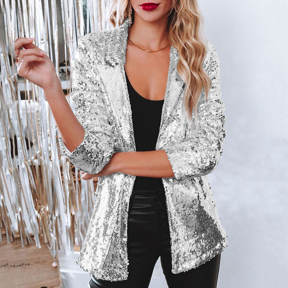 Miniaturebillede: Women Shinny Sequins Blazer Casual Long Sleeve Shimmer Glitter Party Shiny Lape