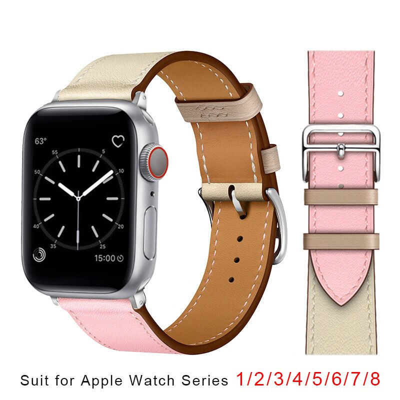 Thumbnail: Leather Strap For Apple Watch Band 49mm 45mm 44mm 42mm 41mm 40mm 38mm Wristband