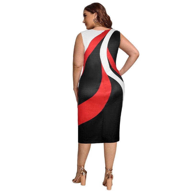Thumbnail: Sexy Plus Size Dresses Women Geometric Print Sleeveless Bodycon Dress Streetwea