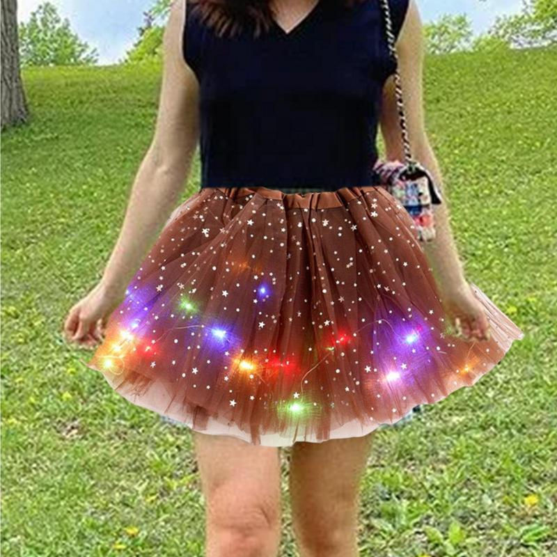 ภาพขนาดย่อ: Women's 50s Costume LED Light Up Tutu Glow Skirt Adult Tutu Skirt Luminous Fair