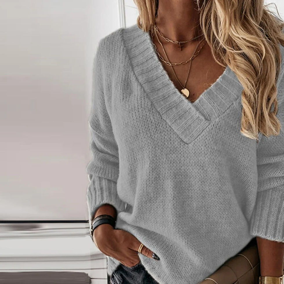 Thumbnail: Women Autumn Winter V Neck Knitted Long Sleeve Top Blouse Oversized Ladies Casu