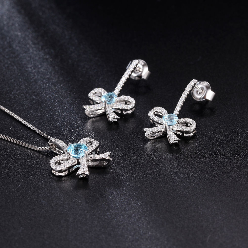 Thumbnail: GEM'S BALLET Dainty Delicate Ribbon Bow Tie Necklace 5mm Round Swiss Blue