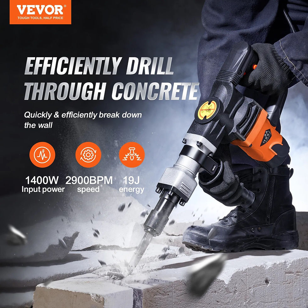 Thumbnail: VEVOR 1400W Demolition Jack Hammer Electric Jackhammer Heavy Duty 2900 BPM Conc
