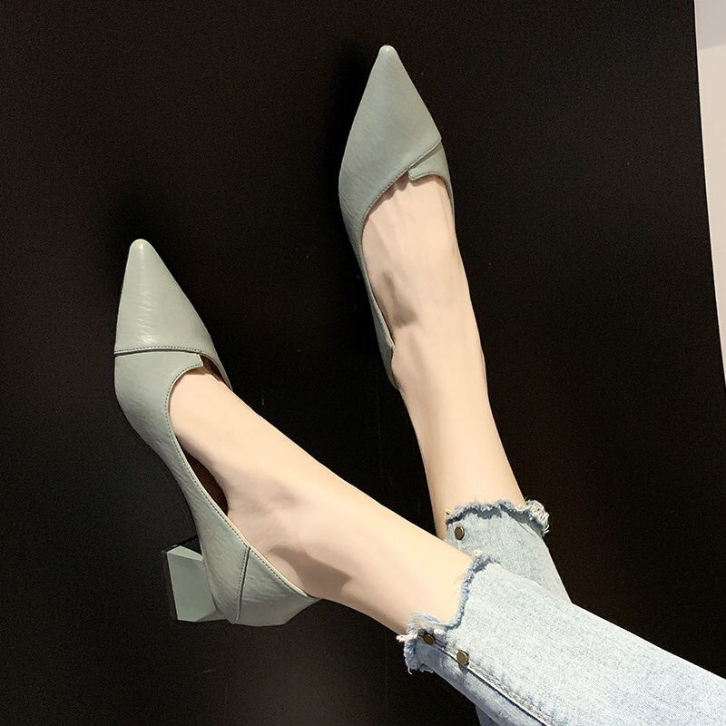 Miniatura: Pumps Women 2023 Spring New All-Matching Chunky Heel Women's Shoes Low-Cut Mid