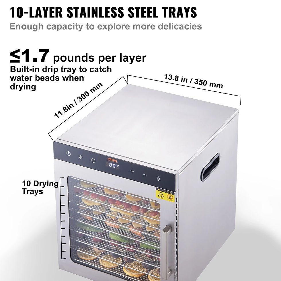 Thumbnail: VEVOR 10 Trays Food Dehydrator Stainless Steel Machine 800W/1000W Household Veg