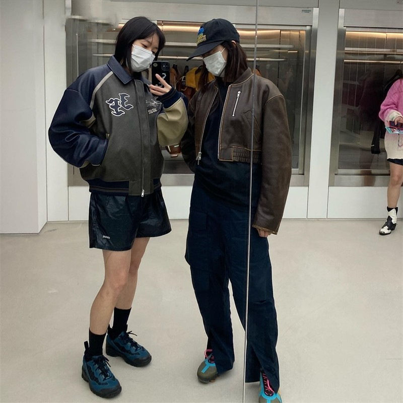 Thumbnail: New Loose Color Matching Retro Leather Coat Jacket For Men And Women