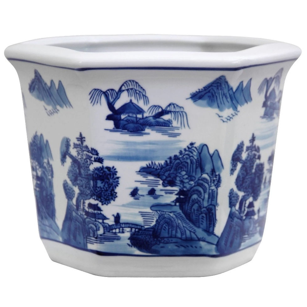 Thumbnail: Handmade Porcelain Blue and White Landscape Flower Pot Planter (China) Home Gar