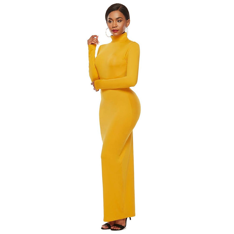 Thumbnail: S-5XL Plus Size Party Solid Color Women Long Sleeve Turtleneck Bodycon Maxi Dre