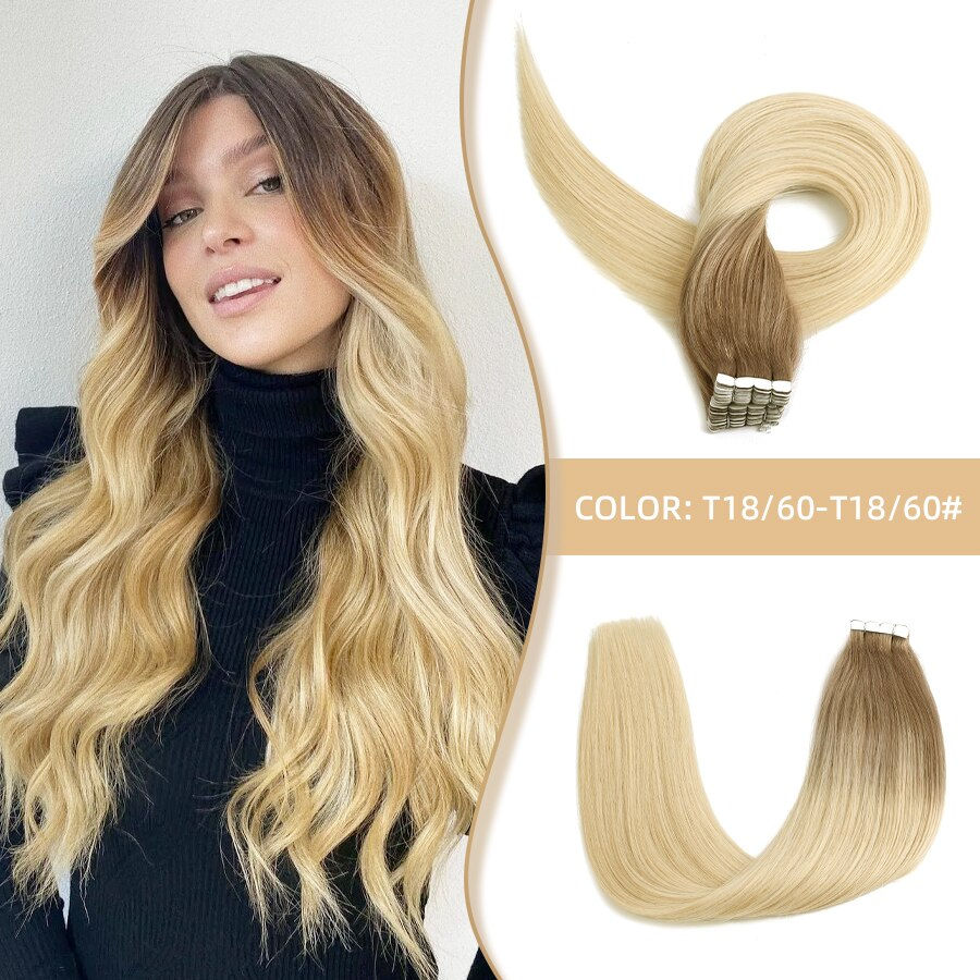 Thumbnail: Neitsi Mini Tape In Human Hair Natural Straight Adhesive Hair Extensions 12"-20