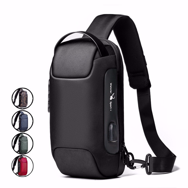Thumbnail: Men Sling Backpack Rucksack Crossbody Bag with USB Charge Port Anti-theft Trave