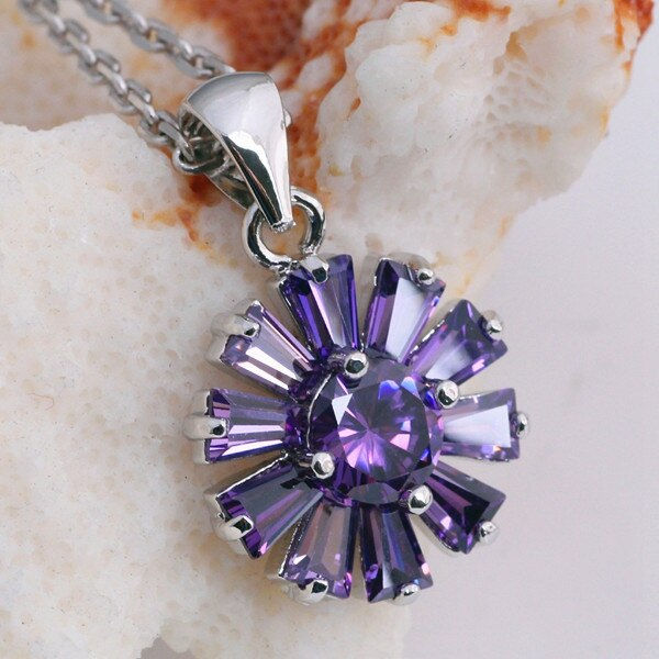 Thumbnail: USA STOCK Uloveido Crystal Wedding Jewelry Sets Silver Color Flower Necklace