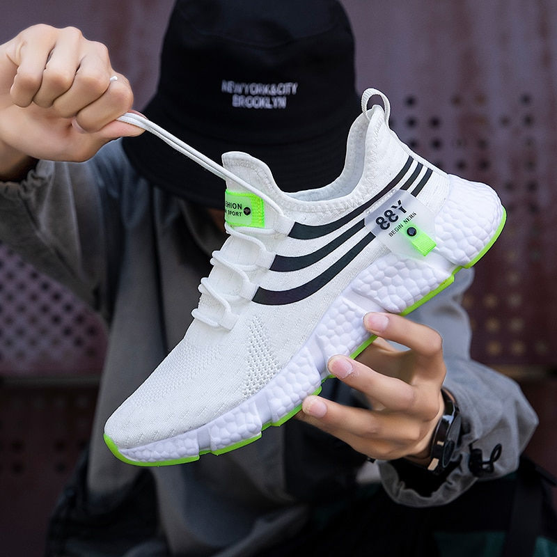 New Men Sneakers spring summer Mesh Breathable White Running Tennis Shoes Comfo