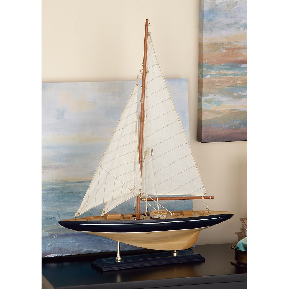 Thumbnail: Coastal Wood Sail Boat Sculpture, 17"W X 21"H Sculptures Statues Office Home De